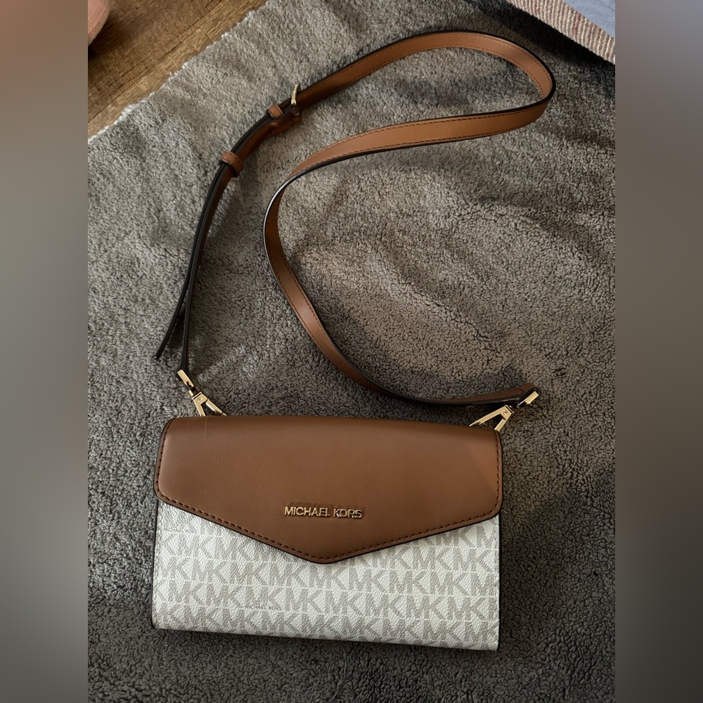 Michael Kors Brown and White Crossbody Bag